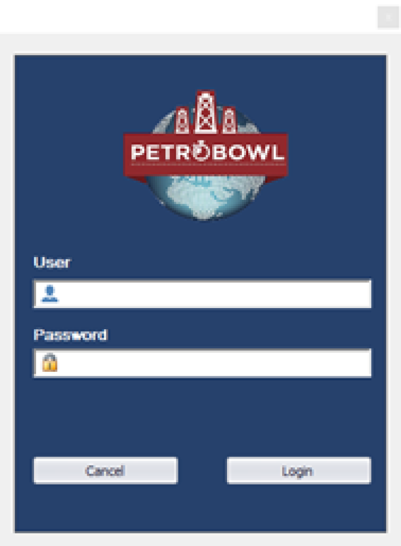 PetroBowl Software Login Screen.