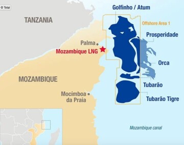 Mao showing location of Total's Mozambique LNG site.