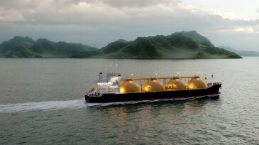 3D rendering gas tanker sailing in ocean
