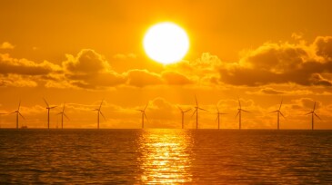 Sunset over the Walney offshore Wind farm from Walney island  The windfarm will shortly be the largest offshore wind farm in the world and currently generates 367 MW.