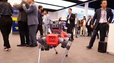 One of several quadruped robots, often called robotic dogs, found on the exhibition floor at the recent Abu Dhabi International Petroleum Conference. Source: The ADIPEC.