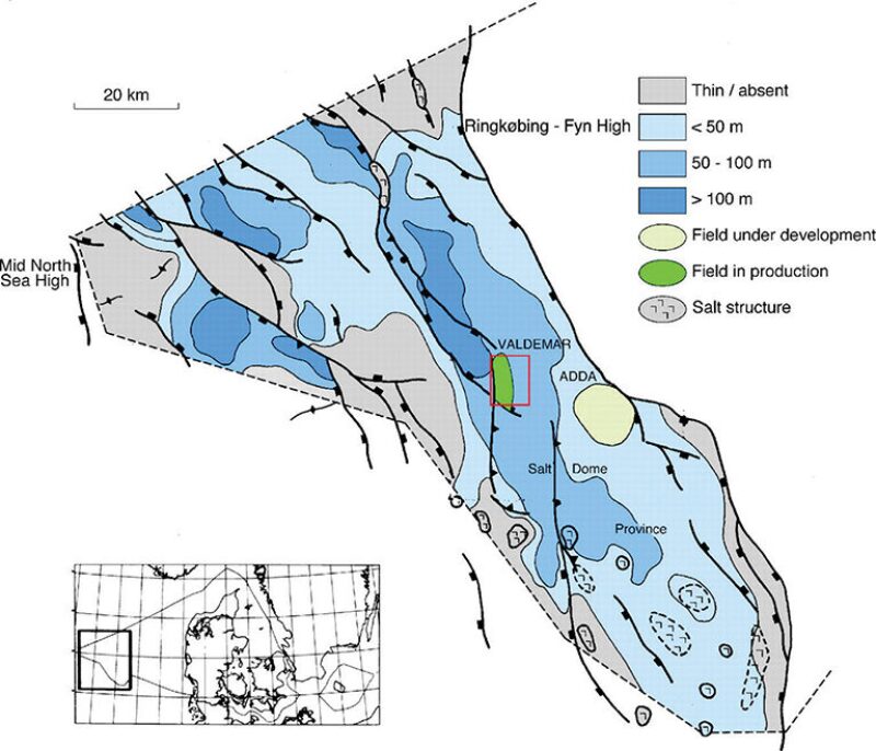 Thickness map of the Lower Cretaceous formation in the Danish central graben.