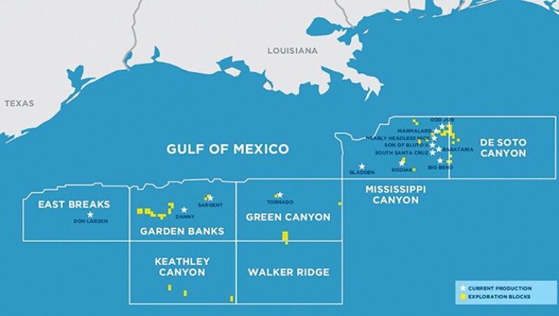 Map of Kosmos Green Canyon oil fields