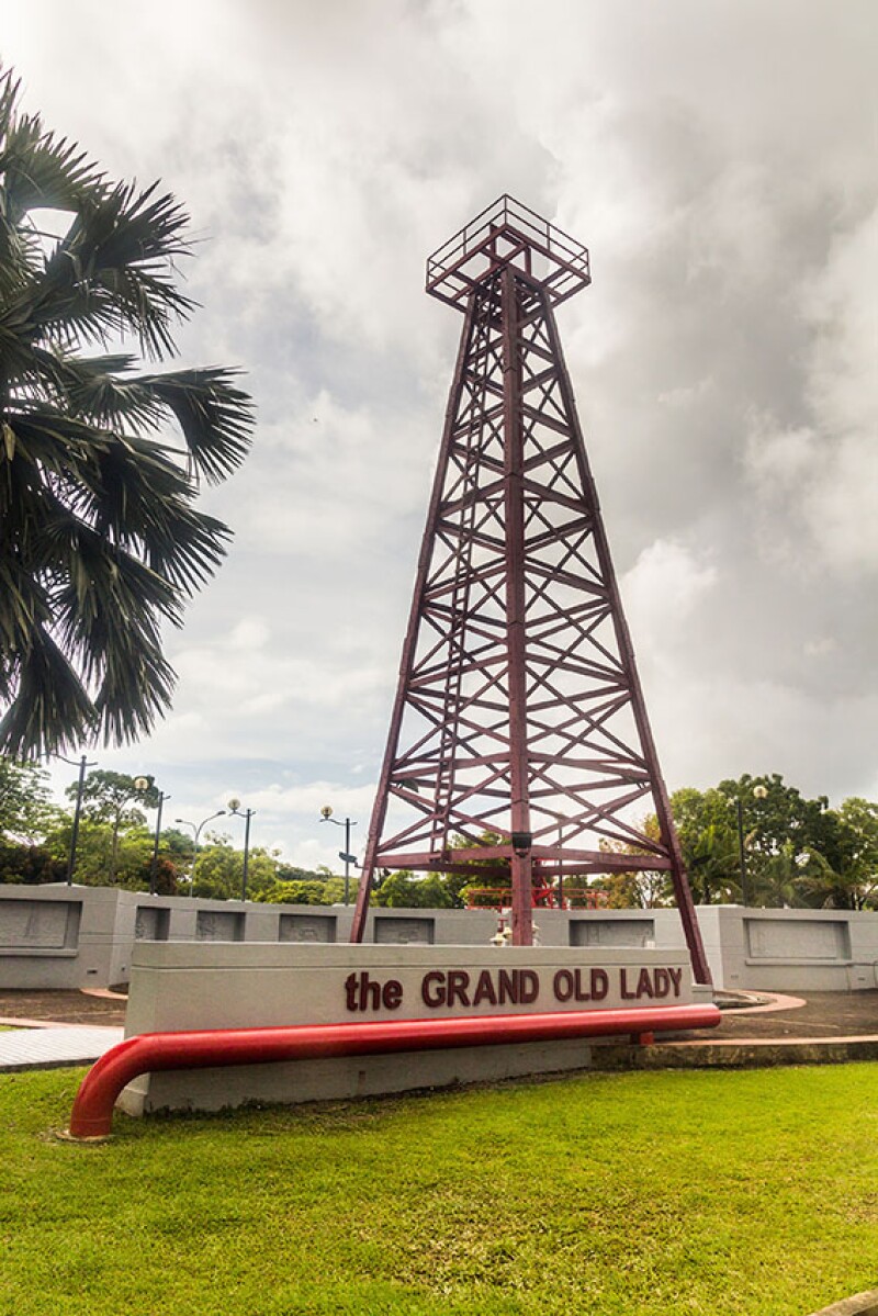 Miri No. 1, Malaysia’s first oil well, nicknamed “The Grand Old Lady,” is preserved today as a state monument. Source: Dreamstime.