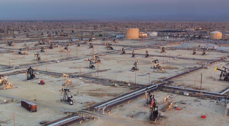 Aerial View of Oil Drilling Operation in Kern County, California