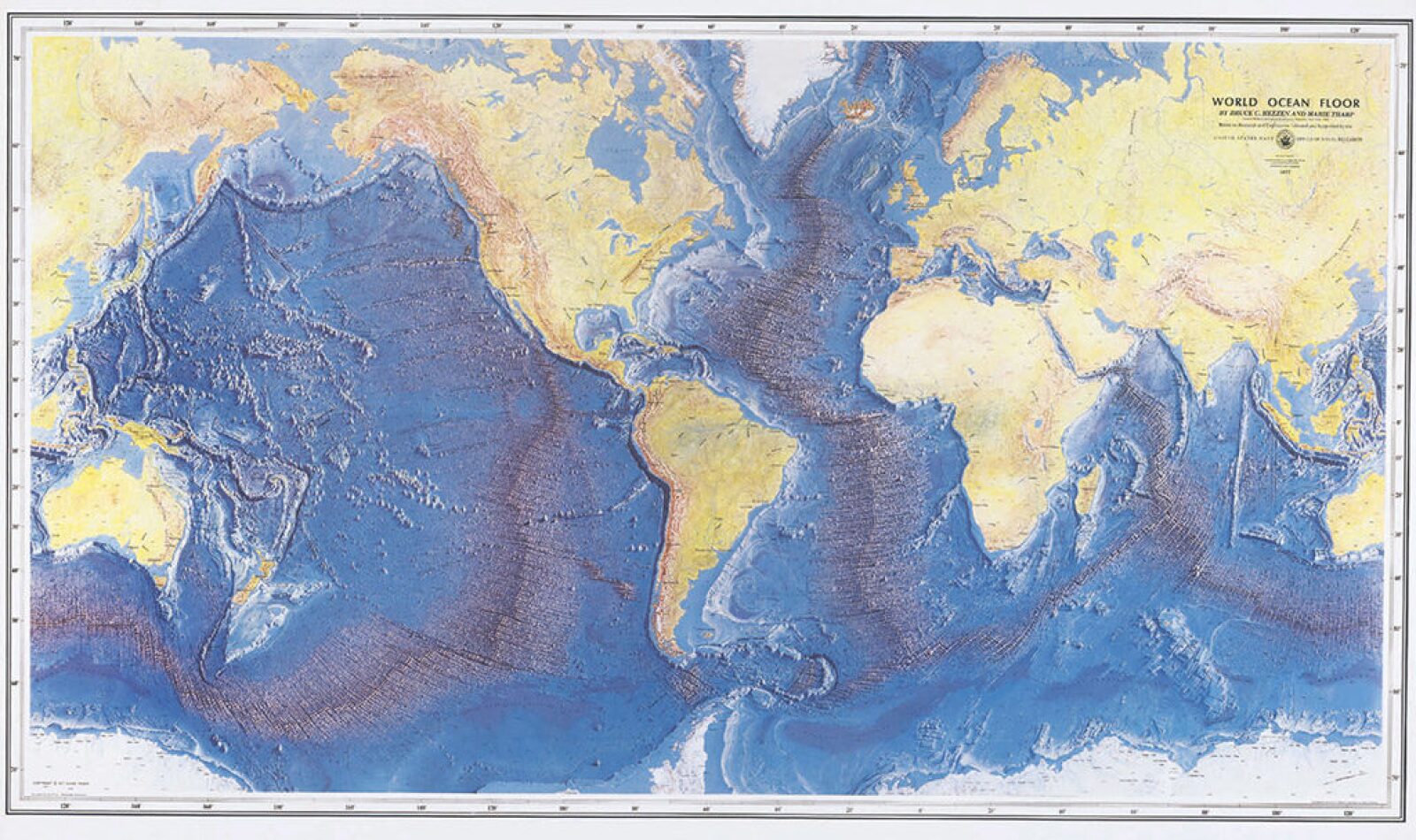 World Ocean Floor by Bruce C. Heezen and Marie Tharp. Source: Lamont-Doherty Earth Observatory, Columbia University.