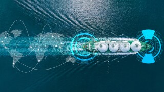 AI technology LNG Tanker ship (Liquified Natural Gas). Tehcnology Global Logistics international delivery concept, World map logistic and supply chain network distribution Natural Gas to customs ocean.