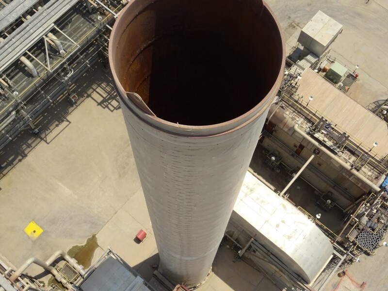 The use of an unmanned aerial vehicle for an inspection of a flare stack tip results in potential cost avoidance and enhanced safety, as inspectors do not need to work at height; it also allows the inspection to be carried out without the need for shutdown.