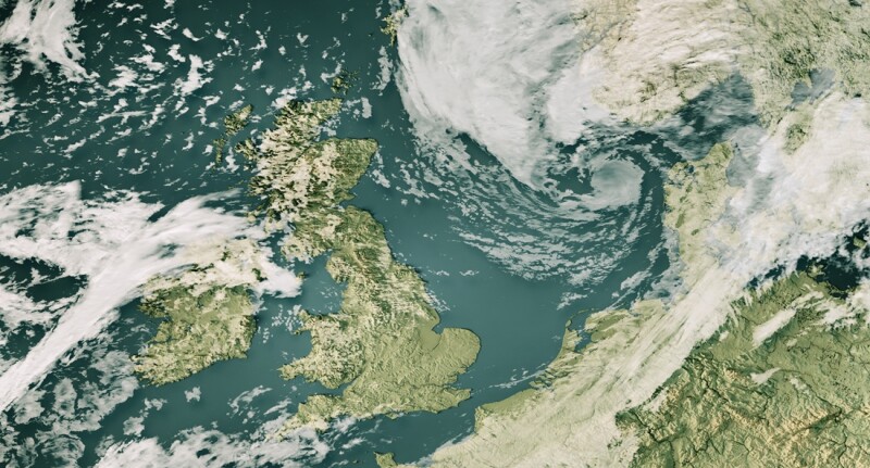Storm Lilian 2024 Cloud Map United Kingdom 3D Render Color