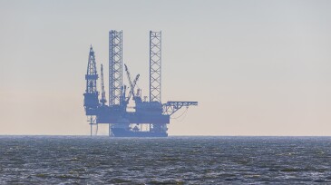 Deepwater oil platform on the open sea. Azerbaijan