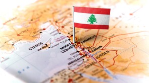 The flag of Lebanon pinned on the map.