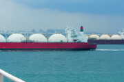 Tanker gas carrier in the sea. LPG tanker ship at sea