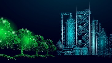 Digital trees and oil infrastructure 3D vector illustration