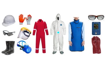 Fig. 1—PPE used included radiation protection such as lead glass, lead apron, lead gloves, half facemask with Rd90 ABEK Filter 3 cartridge, and NORM personal dosimeter.