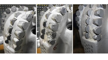 Oklahoma post-run dull condition, showing wear, thermal damage, chipping, and tangential fracturing.