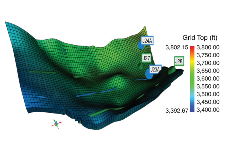 Fig. 1—3D view of the selected active reservoir simulation model.