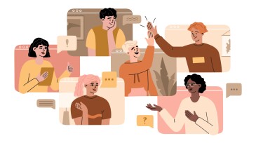 Video conference of remote workers from home, online team call