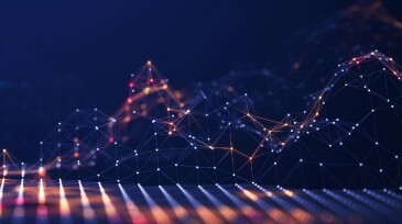 Abstract connected dots and lines. Concept of AI technology, Motion of digital data flow.