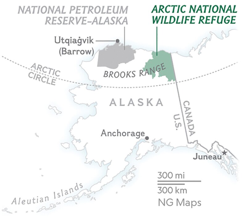 Location of US Arctic oil and gas reserves.