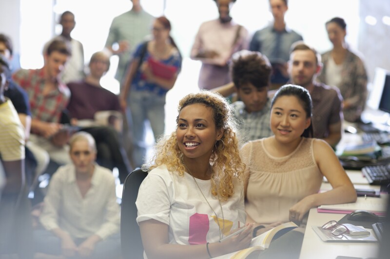 University students at seminar in IT classroom