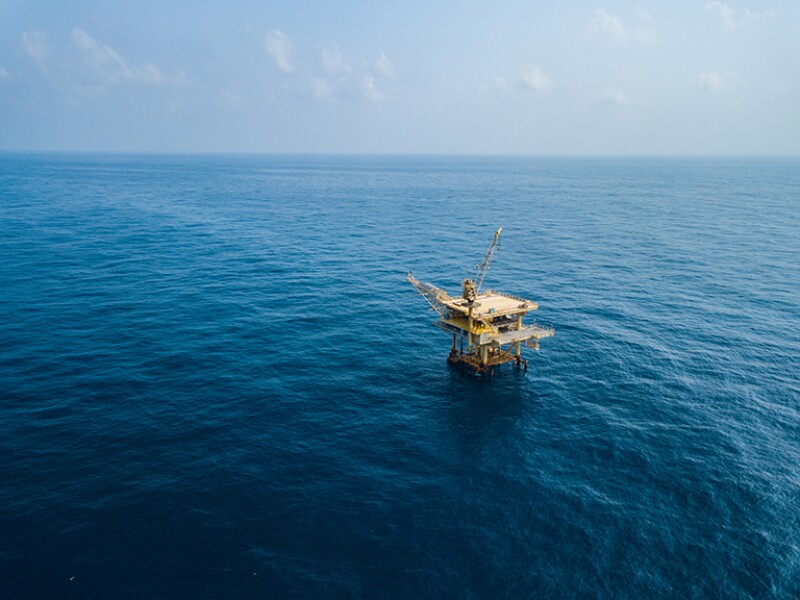 Aerial View of Offshore Production Platform in the Middle of Ocean for Oil and Gas Production