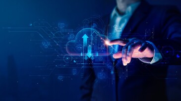 Businessman touch cloud computing icon network. Cloud technology, Cloud data transfer and online data storage for business network confidential data of business on internet storage network.