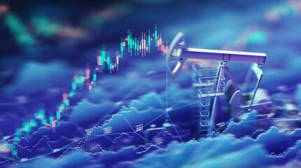 Oil pumpjacks with financial charts