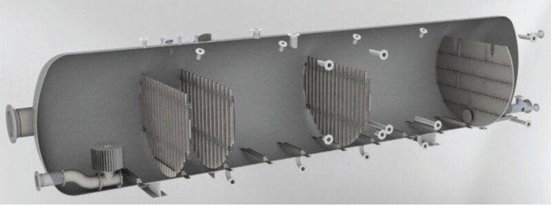 Fig. 11—Degasser vessel retrofitted with flotation-enabled internals. Courtesy of NOV.