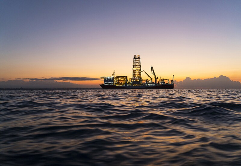 Oil Tanker with sunset on the ocean