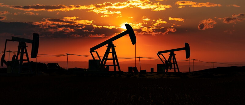 Oil pumps at the horizon.