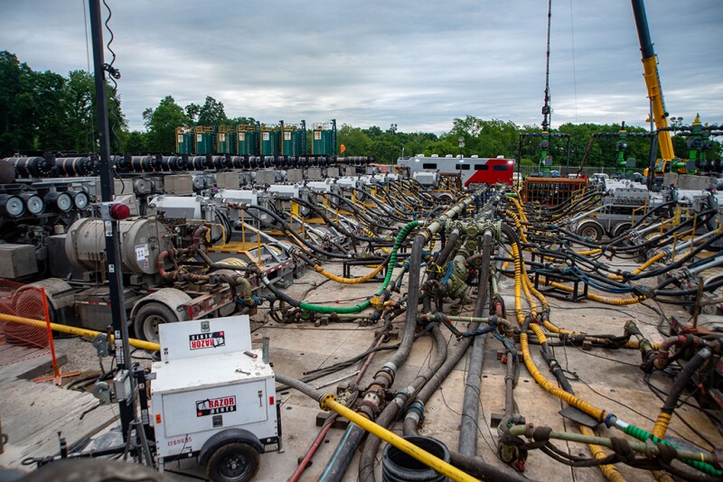 A dual-fuel pressure pumping spread prepares to complete wells in Ohio’s Utica Shale in 2022.