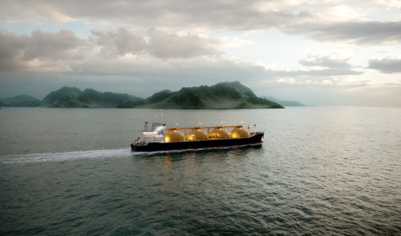 3D rendering gas tanker sailing in ocean