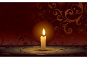 Single candle on background with scrolls