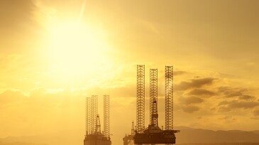 North Sea Oil Platforms at Sunset, Cromarty Firth, Scotland