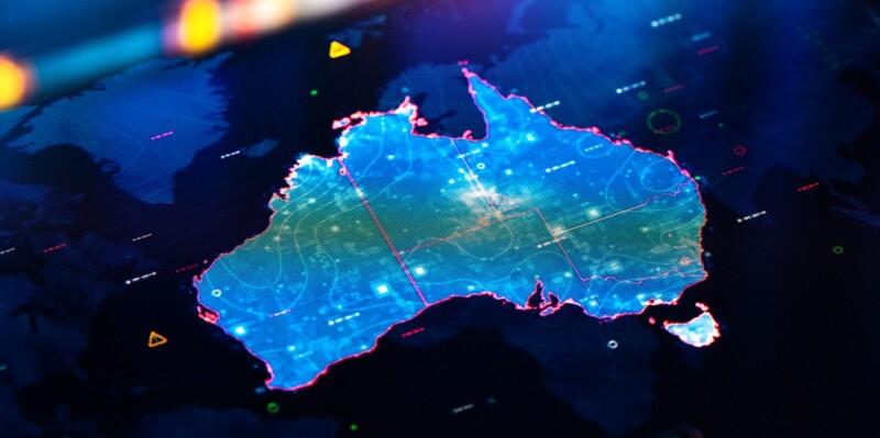 Map of Australia on digital display