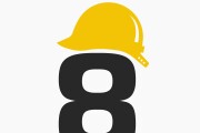 Letter 8 Helmet Construction Logo Concept With Safety Helmet Icon. Engineering Architect Logotype