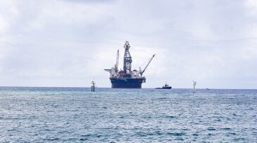 Oil rig in the Caribbean sea only 30 miles away from a tourist Resort.