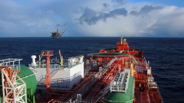 Gullfaks A shuttle tanker load number 5000 seen from Eagle Balder