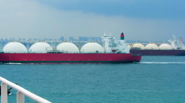 Tanker gas carrier in the sea. LPG tanker ship at sea