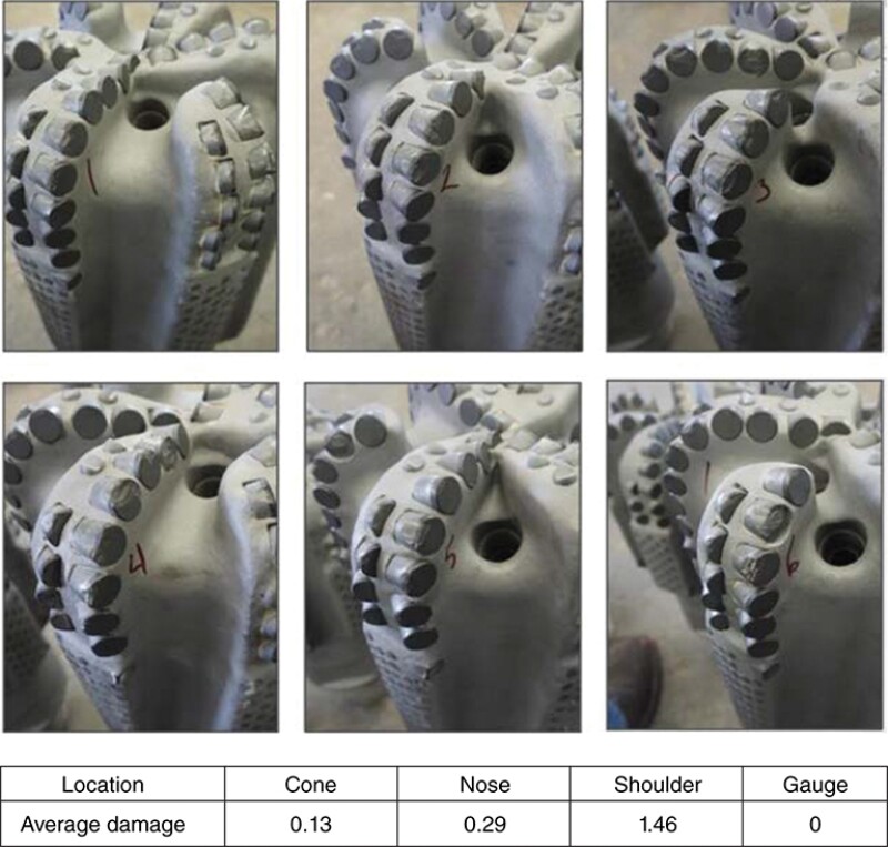 Based on a localized damage analysis of a fixed cutter bit, the cause appears to be bit whirl. 