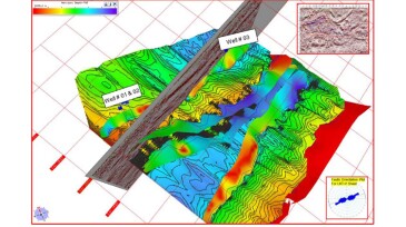 Shows the Structural Geological Model for Paleocene Carbonate Horizon Surface with Northeast- Southweststriking Fault Planes developed from 3D-Seismic data Interpretation, applying Validation/Restoration on all Dip lines.