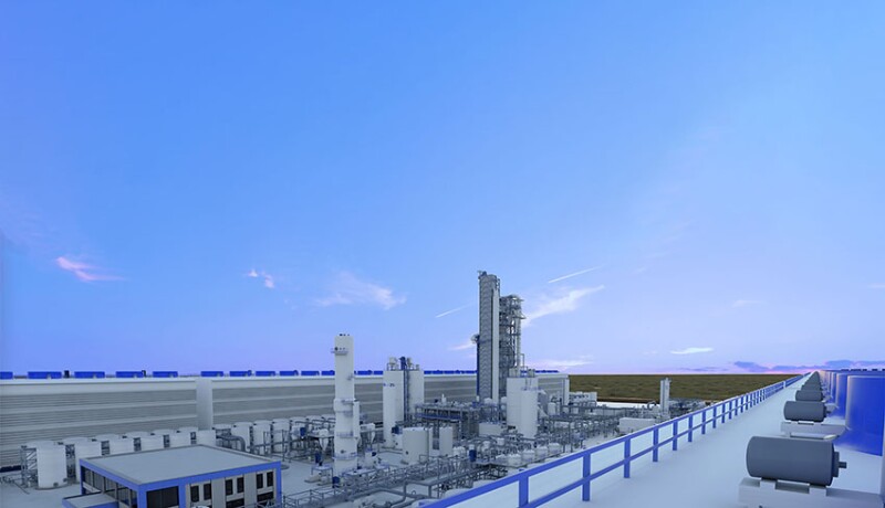 Artist rendering of the Stratos DAC facility currently under construction in the Permian Basin, Ector County, Texas. 