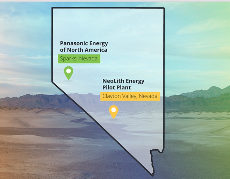 Ubicaciones en Nevada de las operaciones NeoLith Energy de Panasonic y Schlumberger.