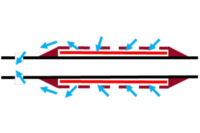 Outward-vented tracer carrier.