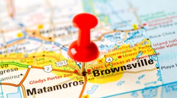 US capital cities on map series: Brownsville, TX