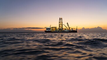 Oil Tanker with sunset on the ocean