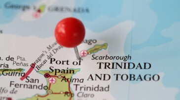 Push pin on map of Trinidad and Tobago