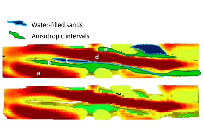 Superimposed on the 3D inversion results is a sketch of denser layers