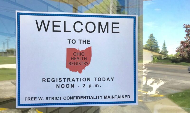 Sign welcoming visitors to the Ohio Health Registry